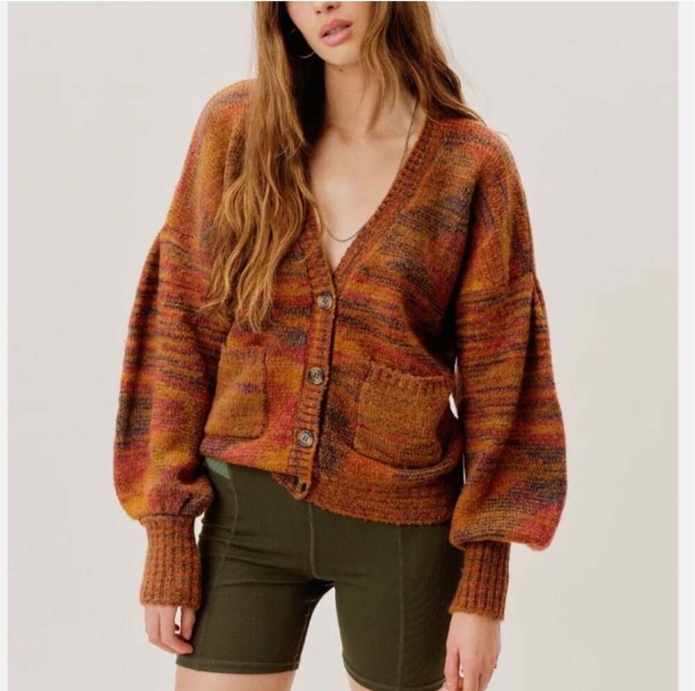 For Love & Lemons Helena Knit Cardigan Multi Orange Space Dye size M